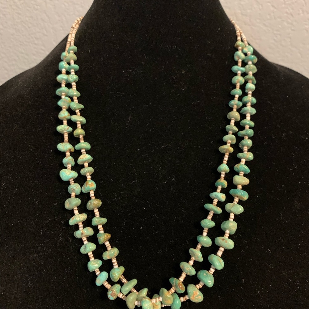 24”Navajo Fetish Heishi Kingman Touquoise Necklace nuggets av. 1/8”,3/8”, 12”L